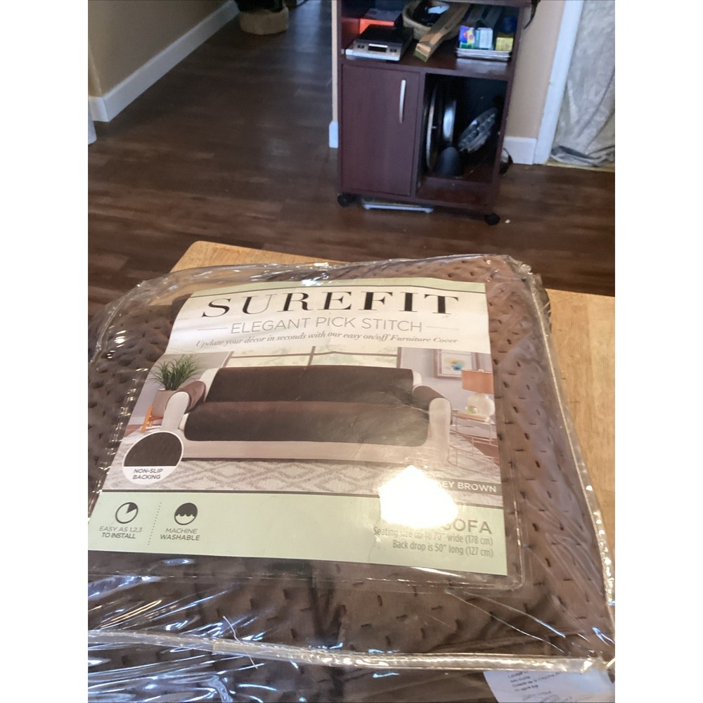 Sure Fit Elegant Pick Stitch Sofa Pet Cover Slipcover Smokey Brown 70in Wide